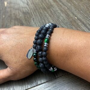Invicta Jewelry Men's Set of 3 Green
Lava Bead & Genuine Stone Stretch Bracelets
